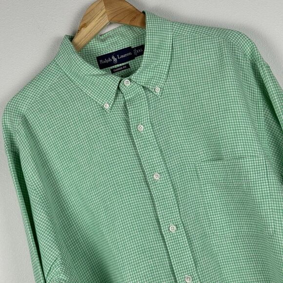 Vintage Polo Ralph Lauren Button Up Shirt Men's 2XL Green Micro Gingham Check - Picture 1 of 6